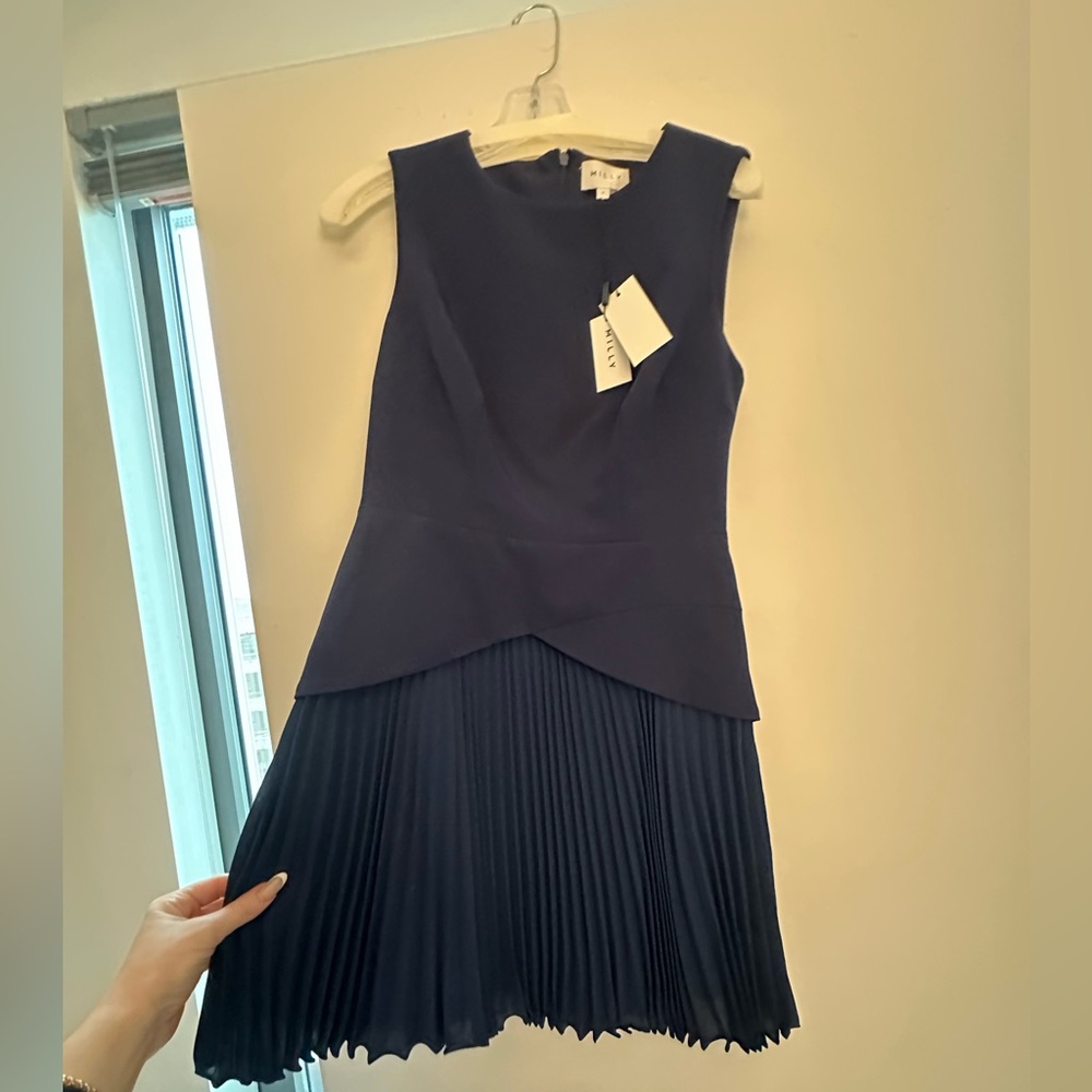 Milly Navy Pleated Mini Dress
